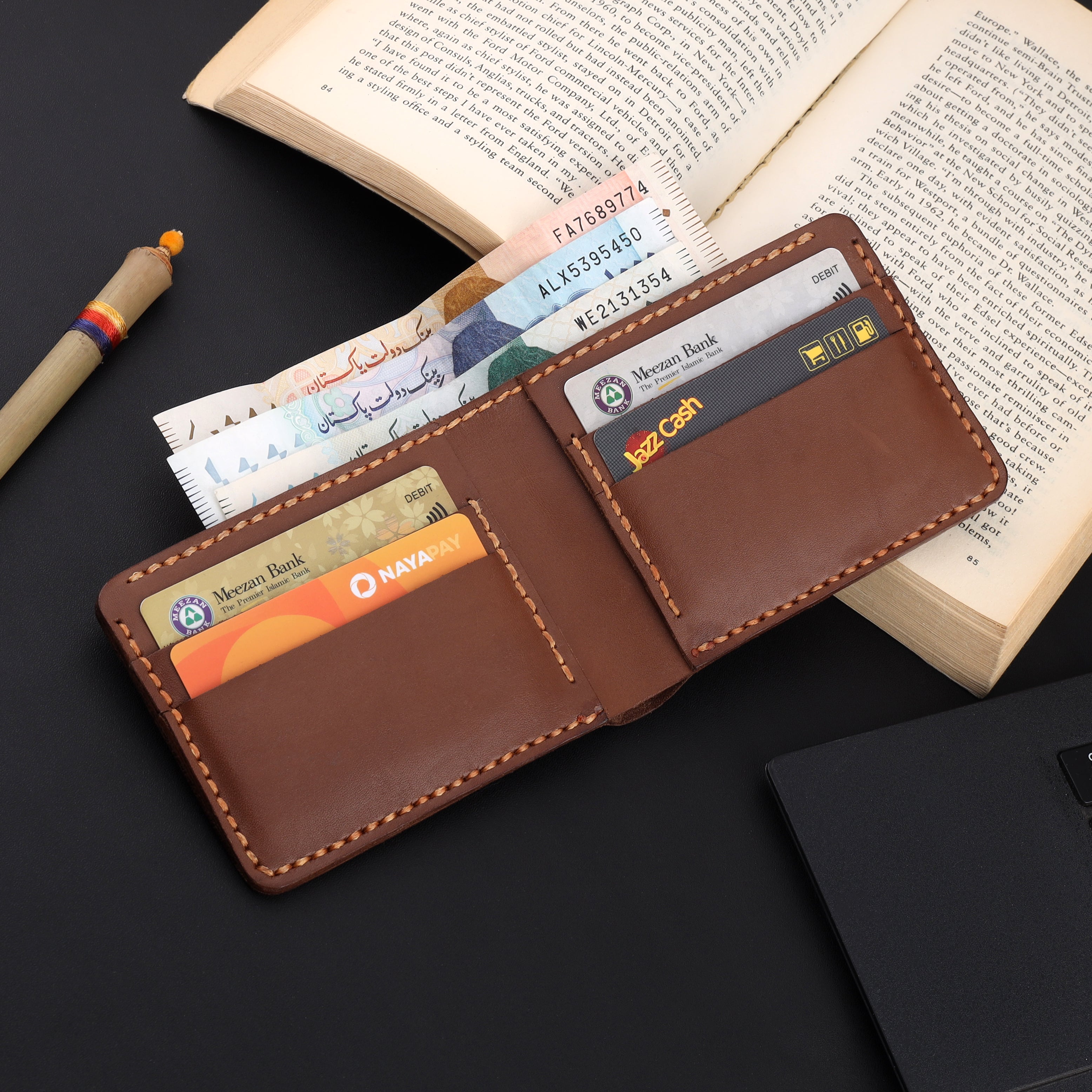 THE VORTEX: A LEATHER BIFOLD  BROWN WALLET VOL-01