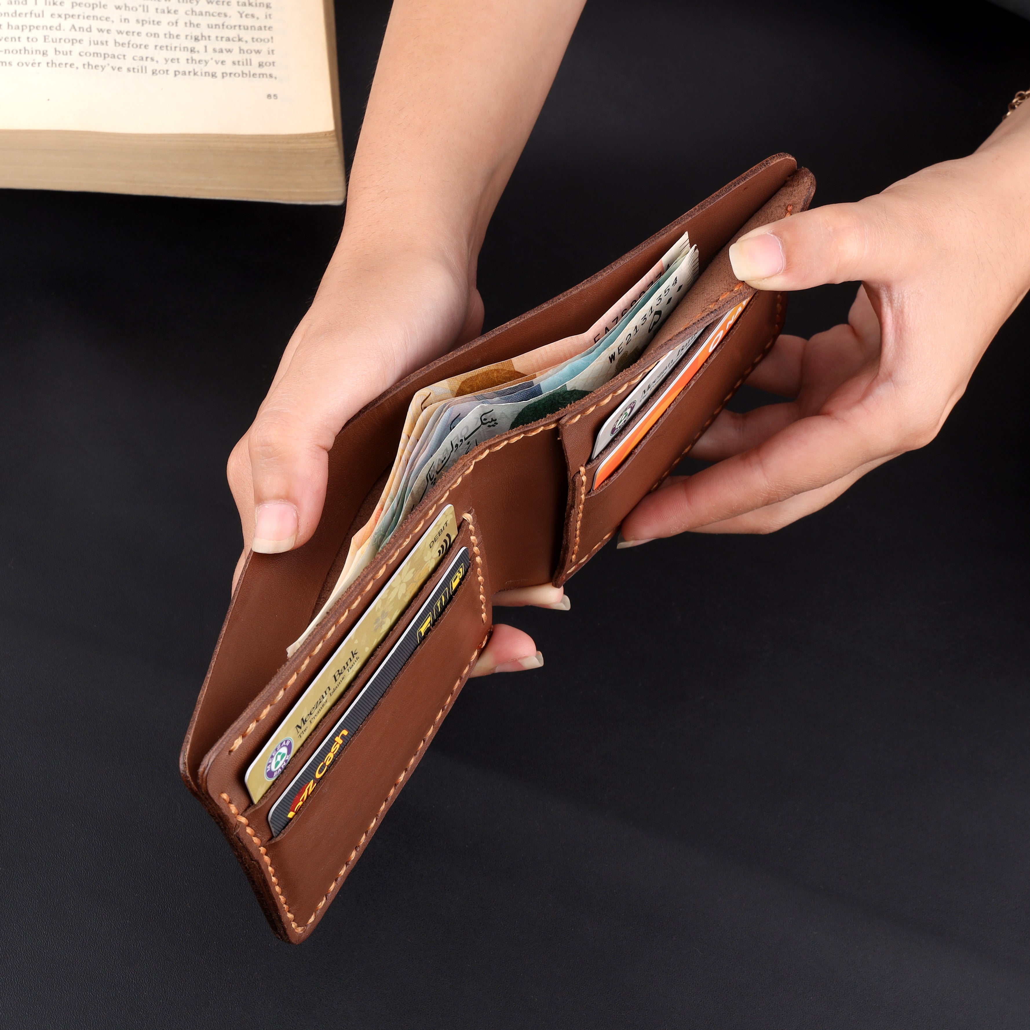 THE VORTEX: A LEATHER BIFOLD  BROWN WALLET VOL-01