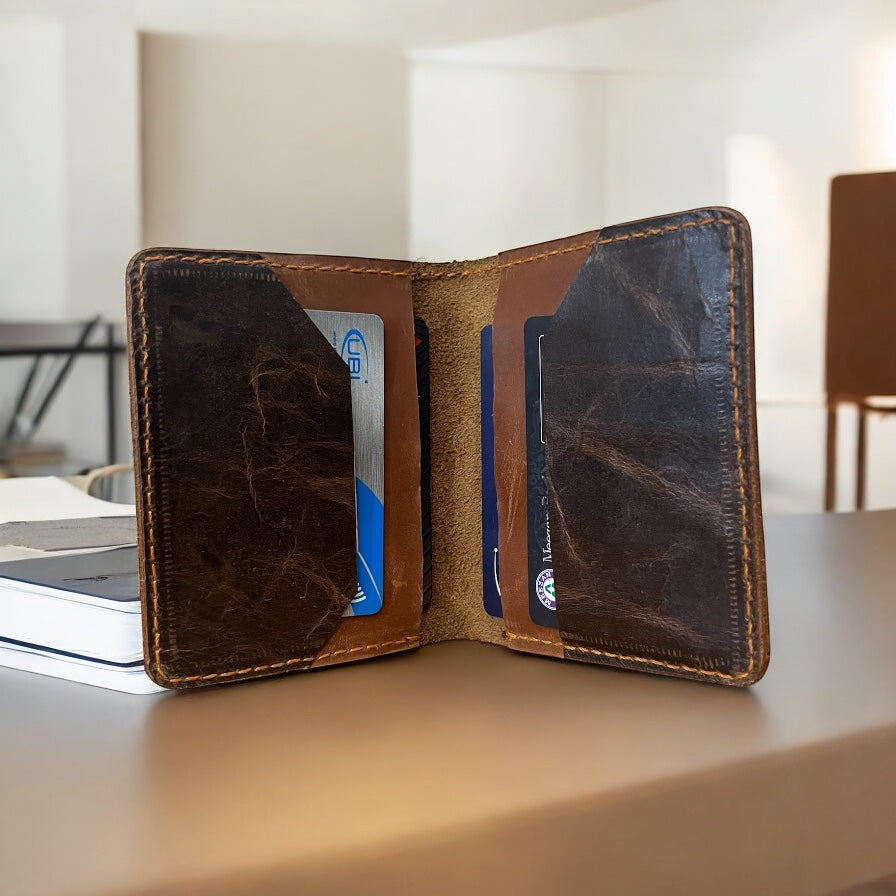 THE ARGUS- SQUARE BROWN LEATHER WALLET+CARD HOLDER VOL-01